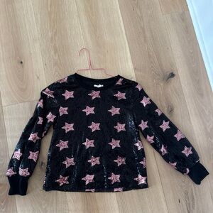 Hayden Girls Black and Pink Star Sequin Top